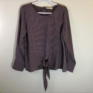 Mix Mercantile Size Large Red White Front Tie Bow Striped Blouse Lightweight